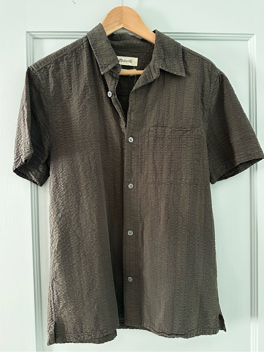 Madewell seersucker olive green easy shirt